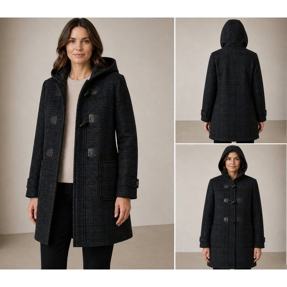 Cinzia Rocca Made Italy Wool Duffle Coat Hood Toggle Plaid Loro Piana 16